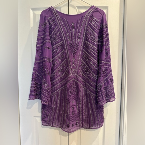 ZARA SHORT  Beaded Purple Tunic  Dress Size S-M Embroidered - Picture 6 of 9